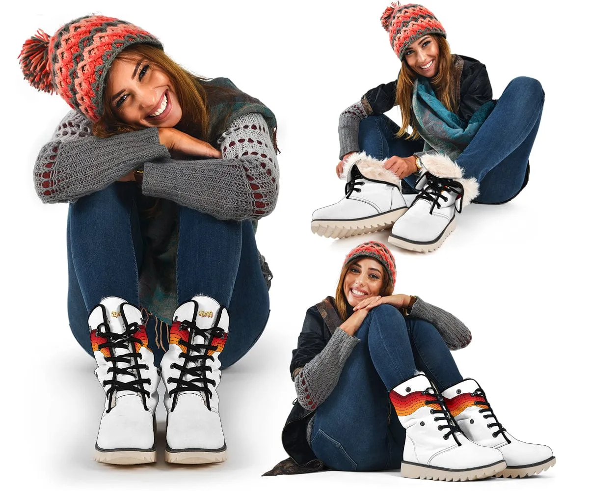 Sunny Retro Rainbow On White Suede Snow Boots