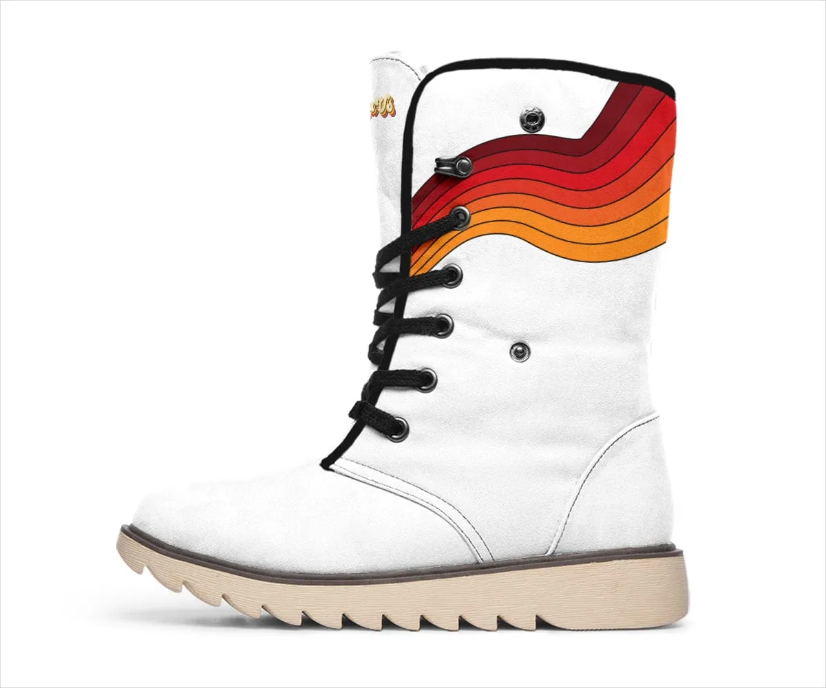 Sunny Retro Rainbow On White Suede Snow Boots