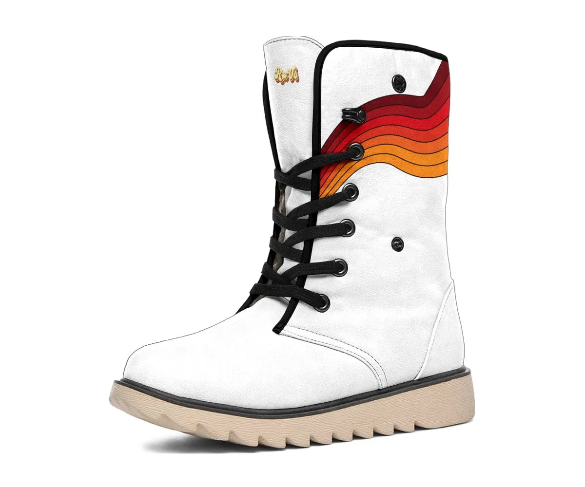 Sunny Retro Rainbow On White Suede Snow Boots