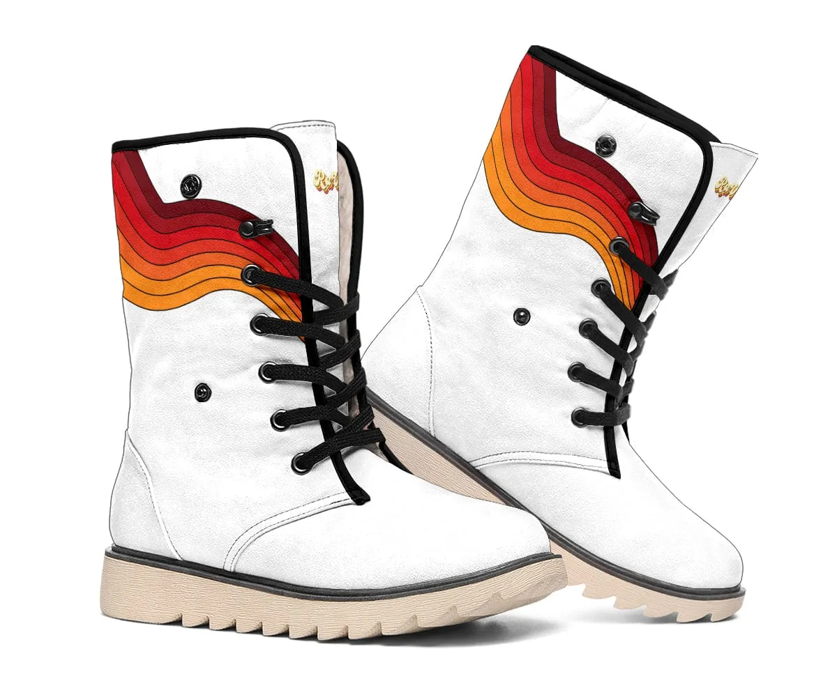Sunny Retro Rainbow On White Suede Snow Boots