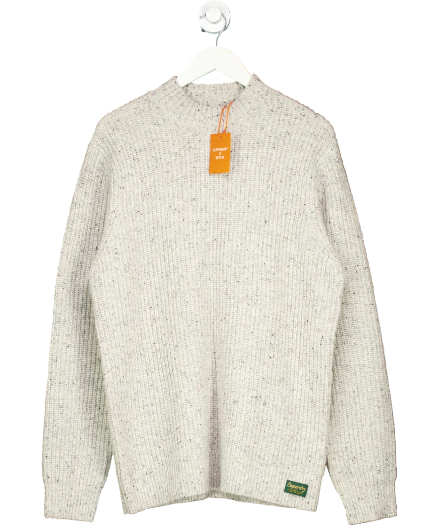 Superdry Grey Wool Blend Tweed Mock Neck Jumper UK XL