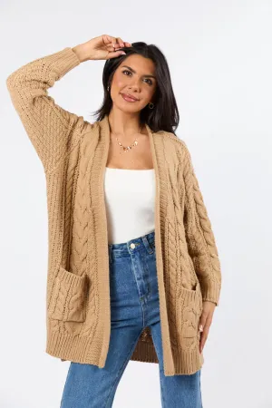 Sweet Nothings Tan Chunky Cable Knit Cardigan FINAL SALE