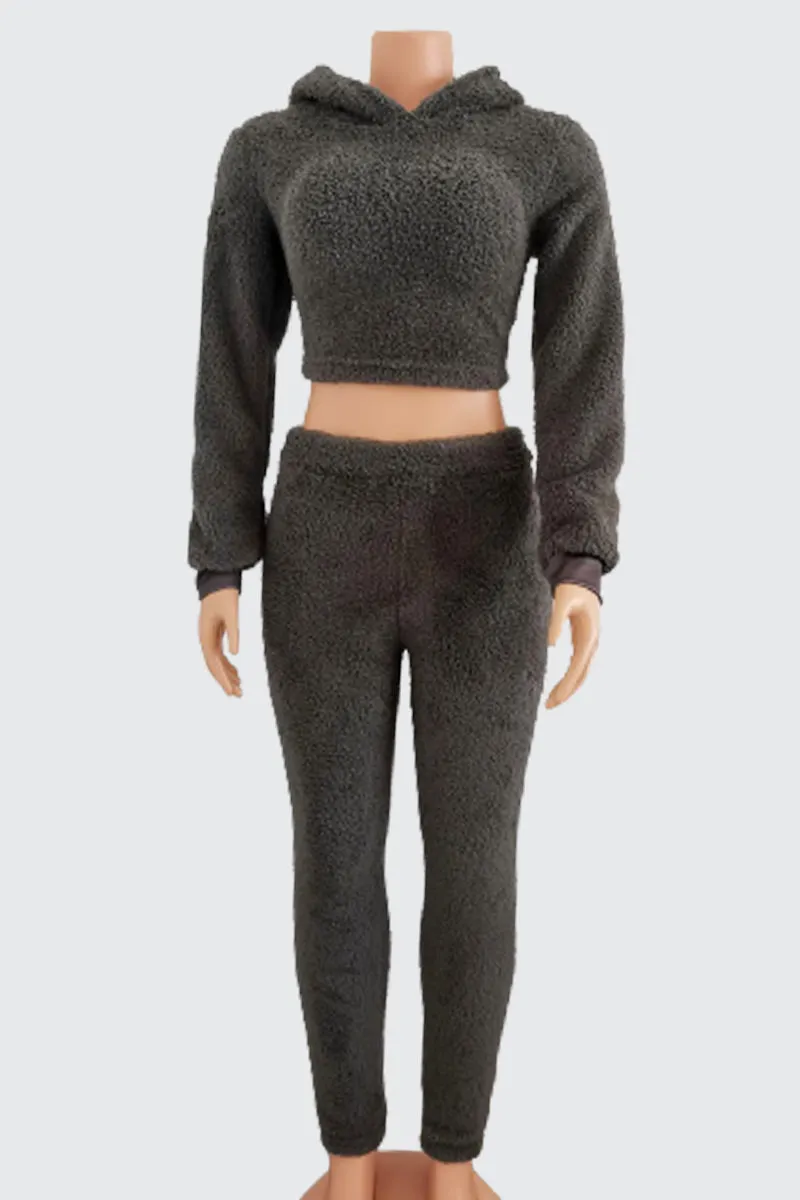 UG725 Faux Shearling Jacket Top and Pants Set
