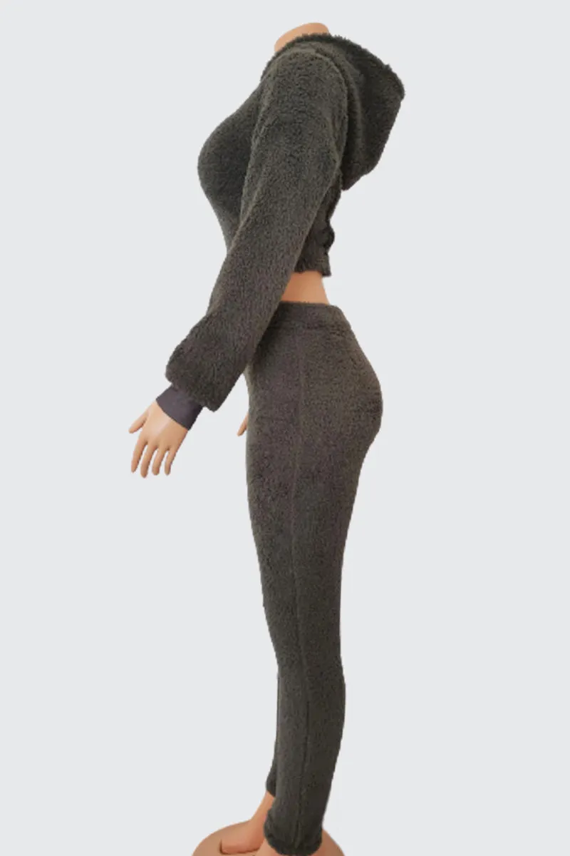 UG725 Faux Shearling Jacket Top and Pants Set