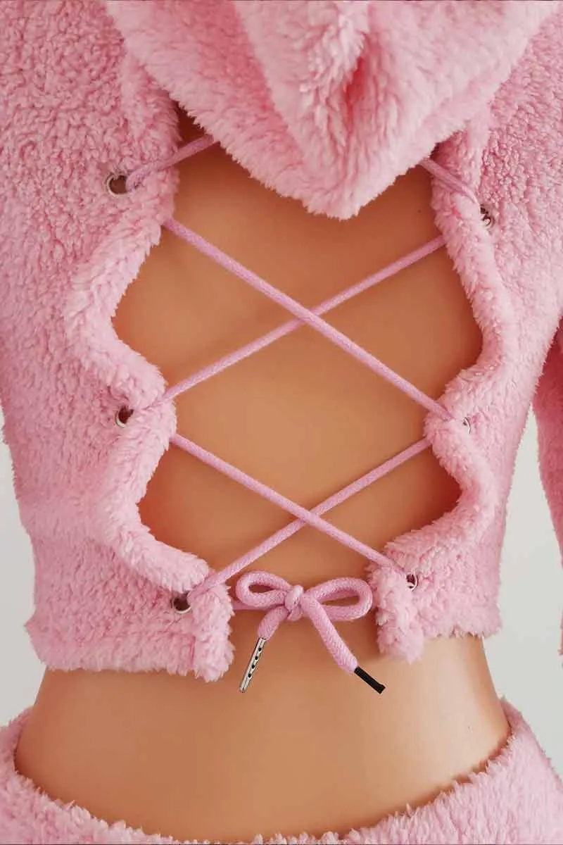UG725 Faux Shearling Jacket Top and Pants Set