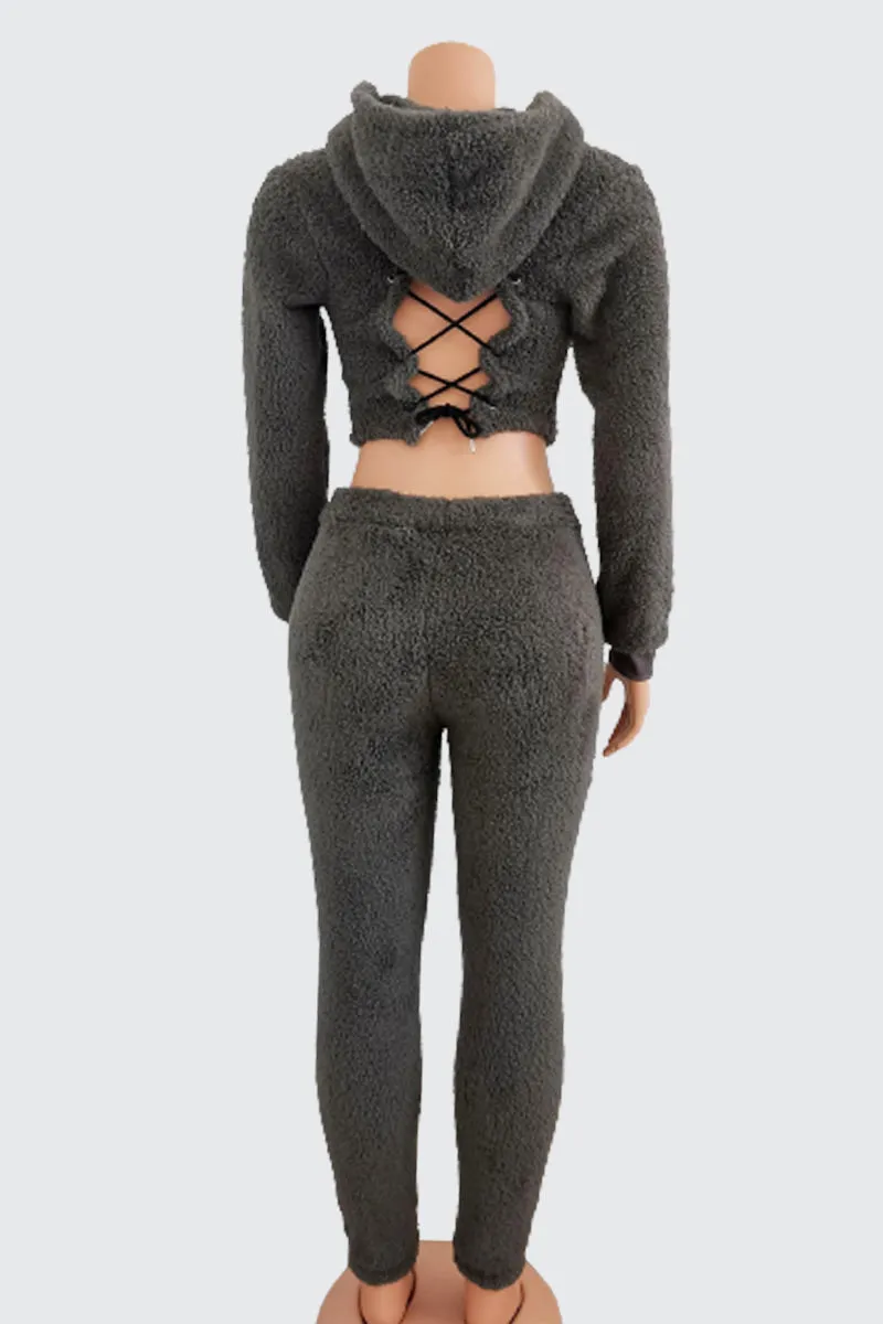 UG725 Faux Shearling Jacket Top and Pants Set