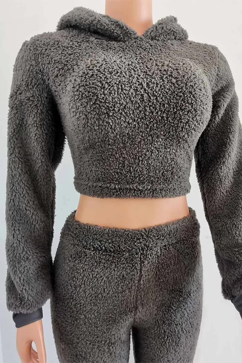 UG725 Faux Shearling Jacket Top and Pants Set