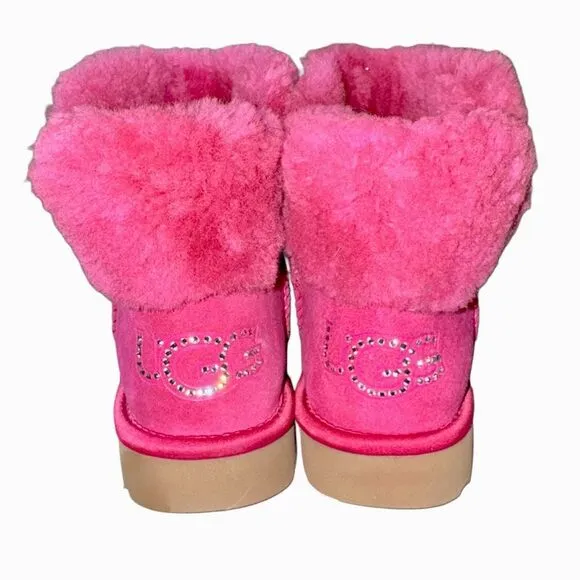 UGG Classic Bling Mini Swarovski Crystal Logo Suede Sheepskin Ankle Boots Size 7