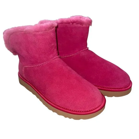 UGG Classic Bling Mini Swarovski Crystal Logo Suede Sheepskin Ankle Boots Size 7