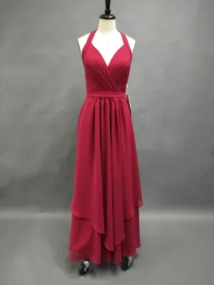 V-Neck Long Layered Gown With Pleats And Keyhole