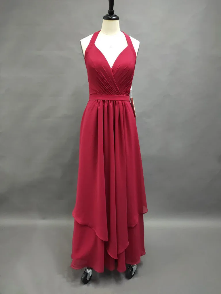 V-Neck Long Layered Gown With Pleats And Keyhole