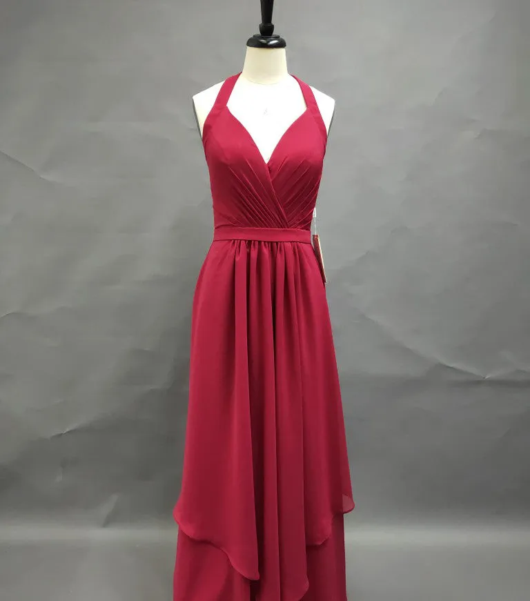 V-Neck Long Layered Gown With Pleats And Keyhole