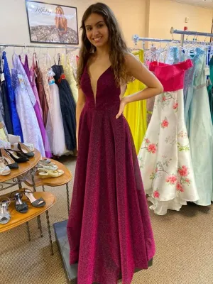 V Neck Open Back Purple Long Prom Dresses, V Neck Purple Formal Dresses, Purple Evening Dresses