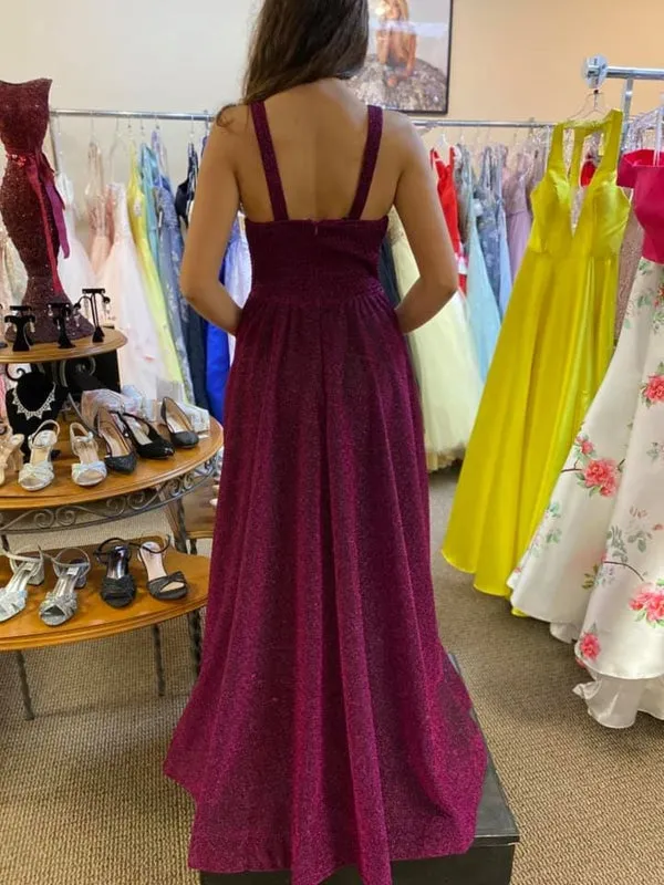 V Neck Open Back Purple Long Prom Dresses, V Neck Purple Formal Dresses, Purple Evening Dresses
