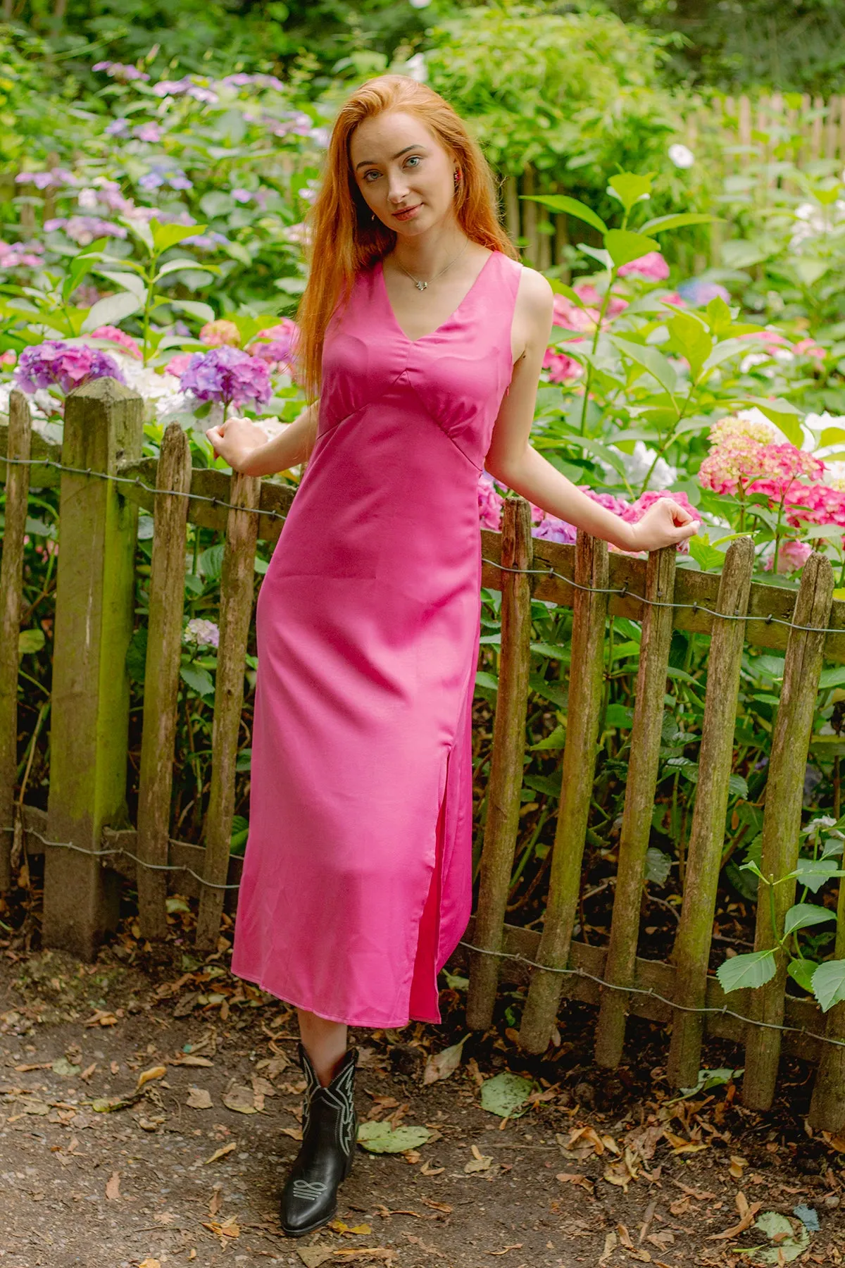 V Neck Satin Look Slip Dress
