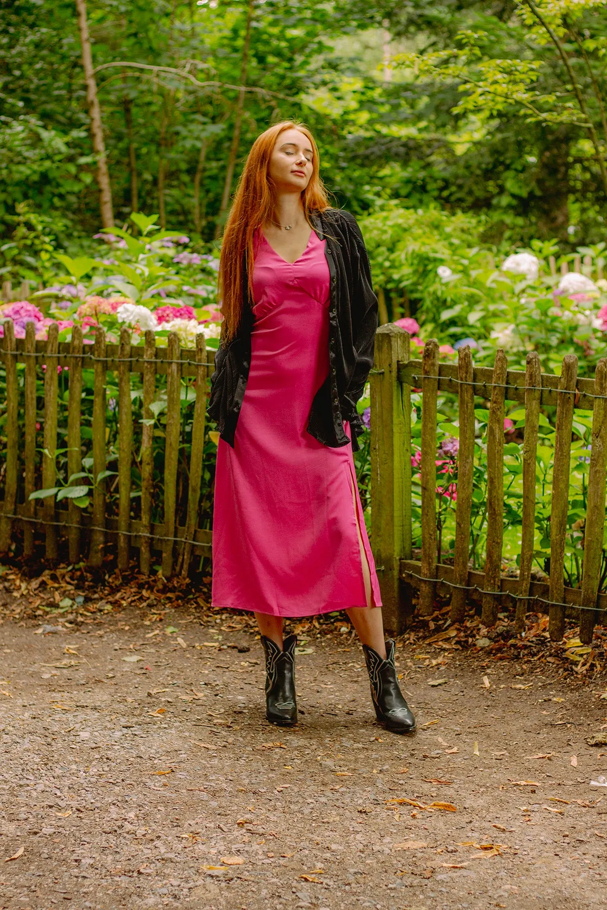 V Neck Satin Look Slip Dress