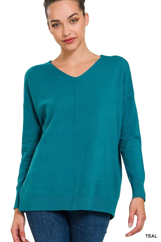 V Neck Seamed Sweater