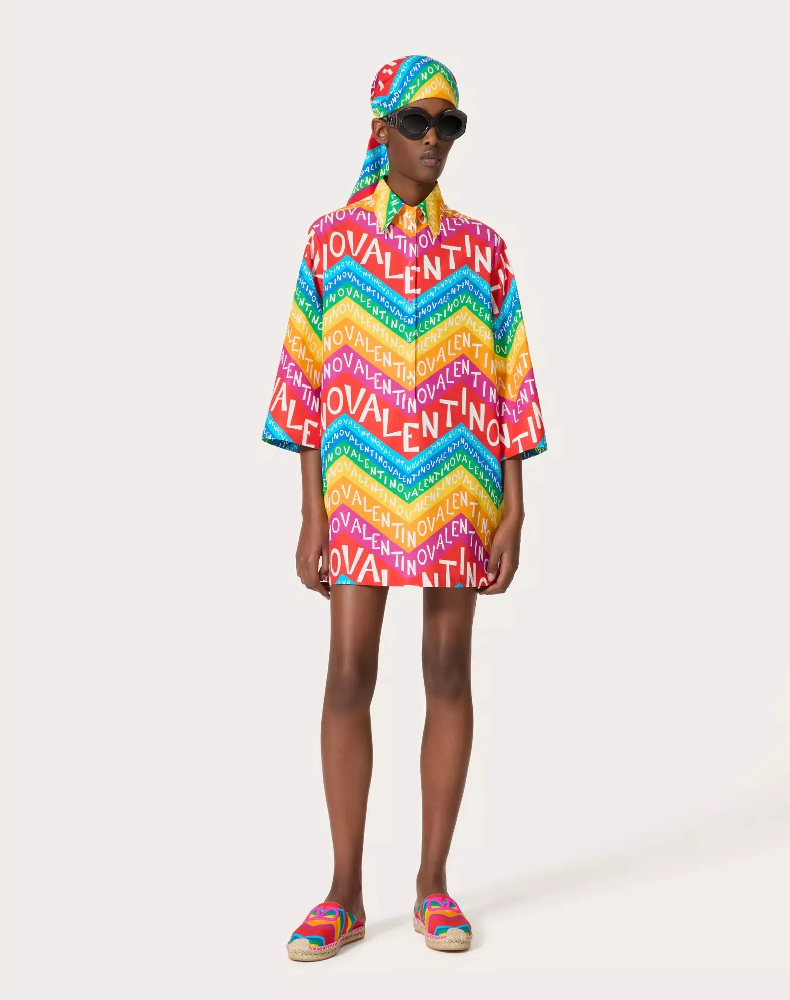 Valentino Chevron 24 Popeline Short Dress