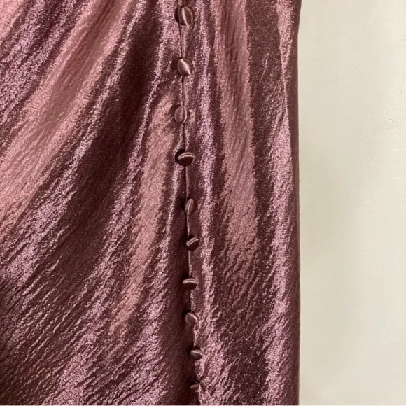 Victoria Secret Satin Midi Slip Skirt Side Buttons Size Large Rose Gold Shiny
