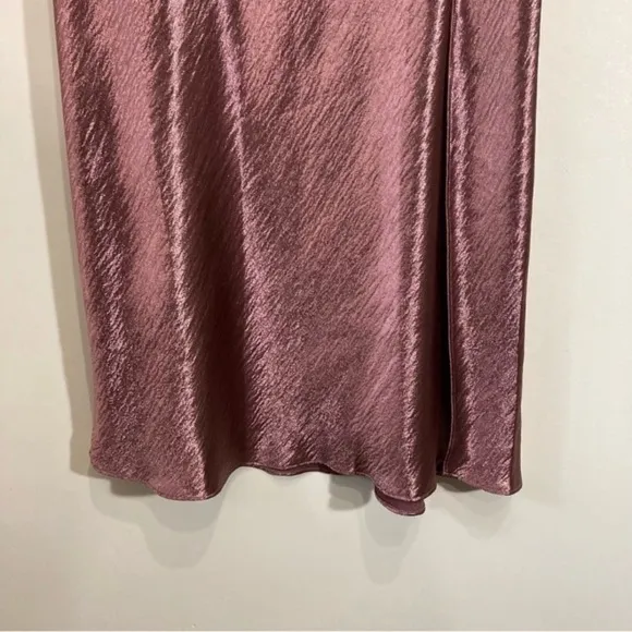 Victoria Secret Satin Midi Slip Skirt Side Buttons Size Large Rose Gold Shiny