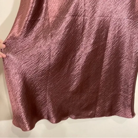 Victoria Secret Satin Midi Slip Skirt Side Buttons Size Large Rose Gold Shiny