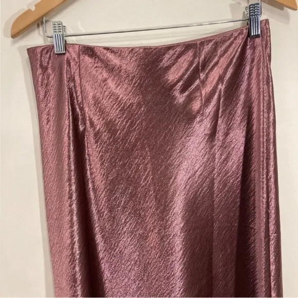 Victoria Secret Satin Midi Slip Skirt Side Buttons Size Large Rose Gold Shiny