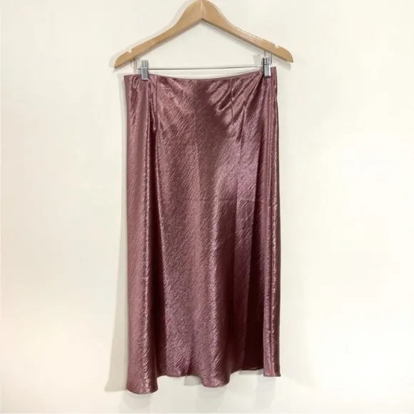 Victoria Secret Satin Midi Slip Skirt Side Buttons Size Large Rose Gold Shiny