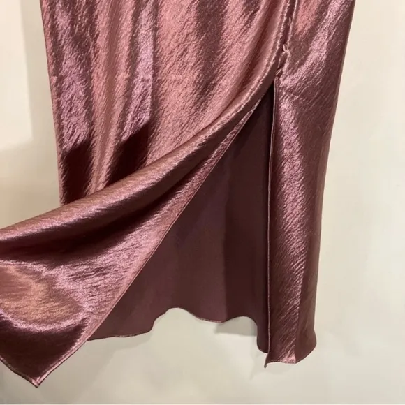 Victoria Secret Satin Midi Slip Skirt Side Buttons Size Large Rose Gold Shiny