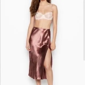 Victoria Secret Satin Midi Slip Skirt Side Buttons Size Large Rose Gold Shiny