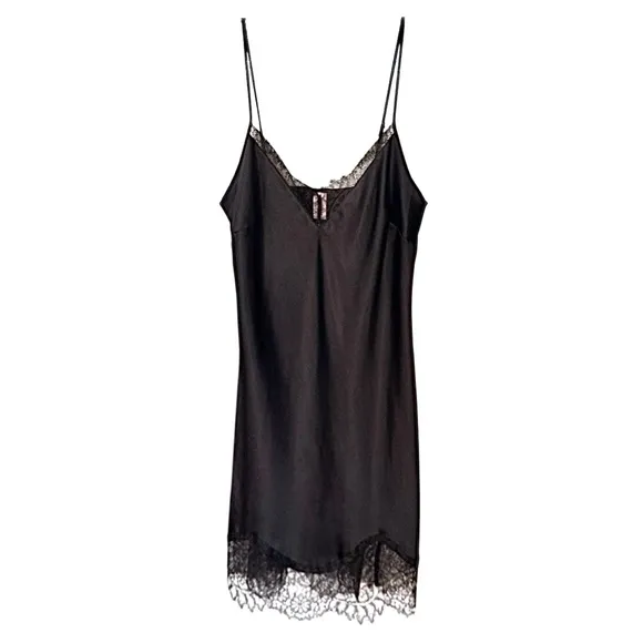 Victoria’s Secret | Lace Trim Silk Black Slip Dress | Women’s Size XS