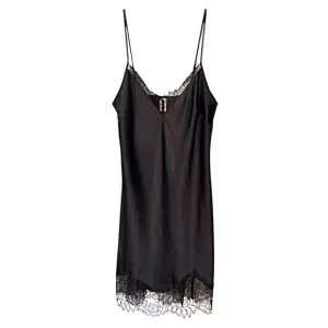 Victoria’s Secret | Lace Trim Silk Black Slip Dress | Women’s Size XS