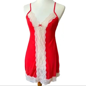 VICTORIA’s Secret red silk cream lace short slip Sz S.