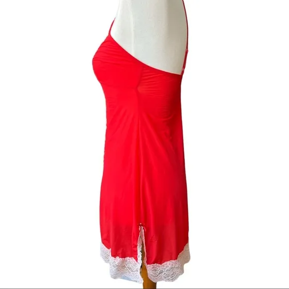 VICTORIA’s Secret red silk cream lace short slip Sz S.