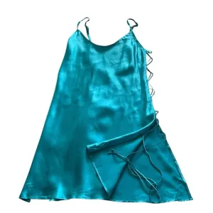 Vintage 100% silk teal slip dress strappy chemise Sz XS Victoria’s Secret