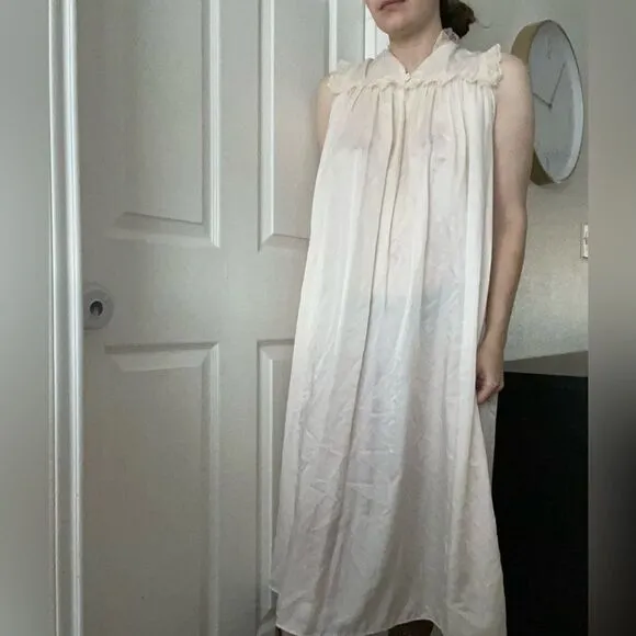Vintage 60s Satin Slip Dress Lace Size Small