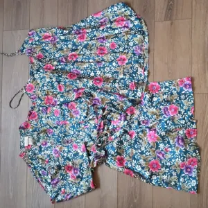 Vintage Dentelle Satin Robe and Nightie Slip Matching Set - Teal Green Floral L