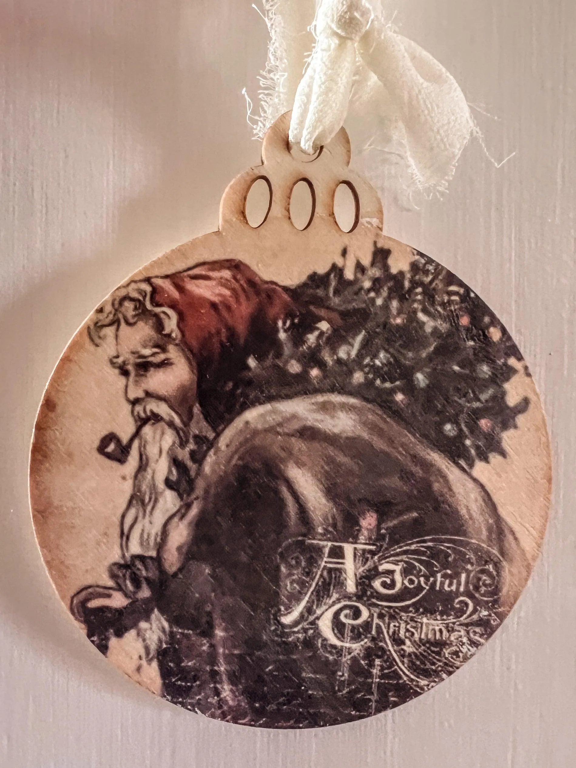 Vintage Holiday Wood Ornament