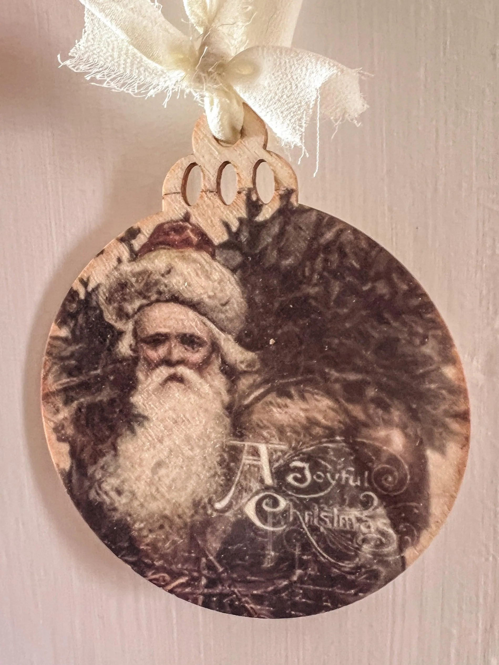 Vintage Holiday Wood Ornament