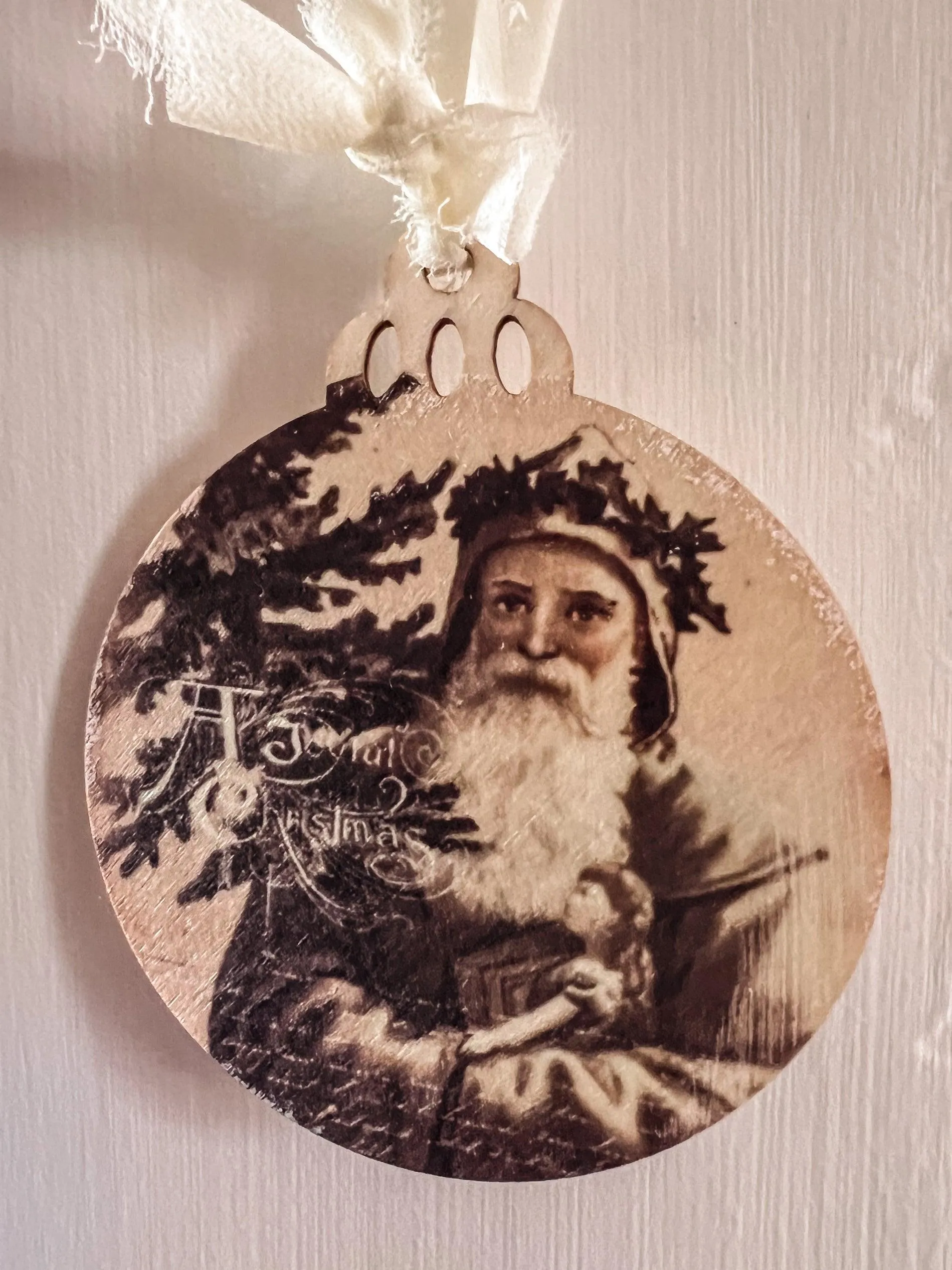 Vintage Holiday Wood Ornament