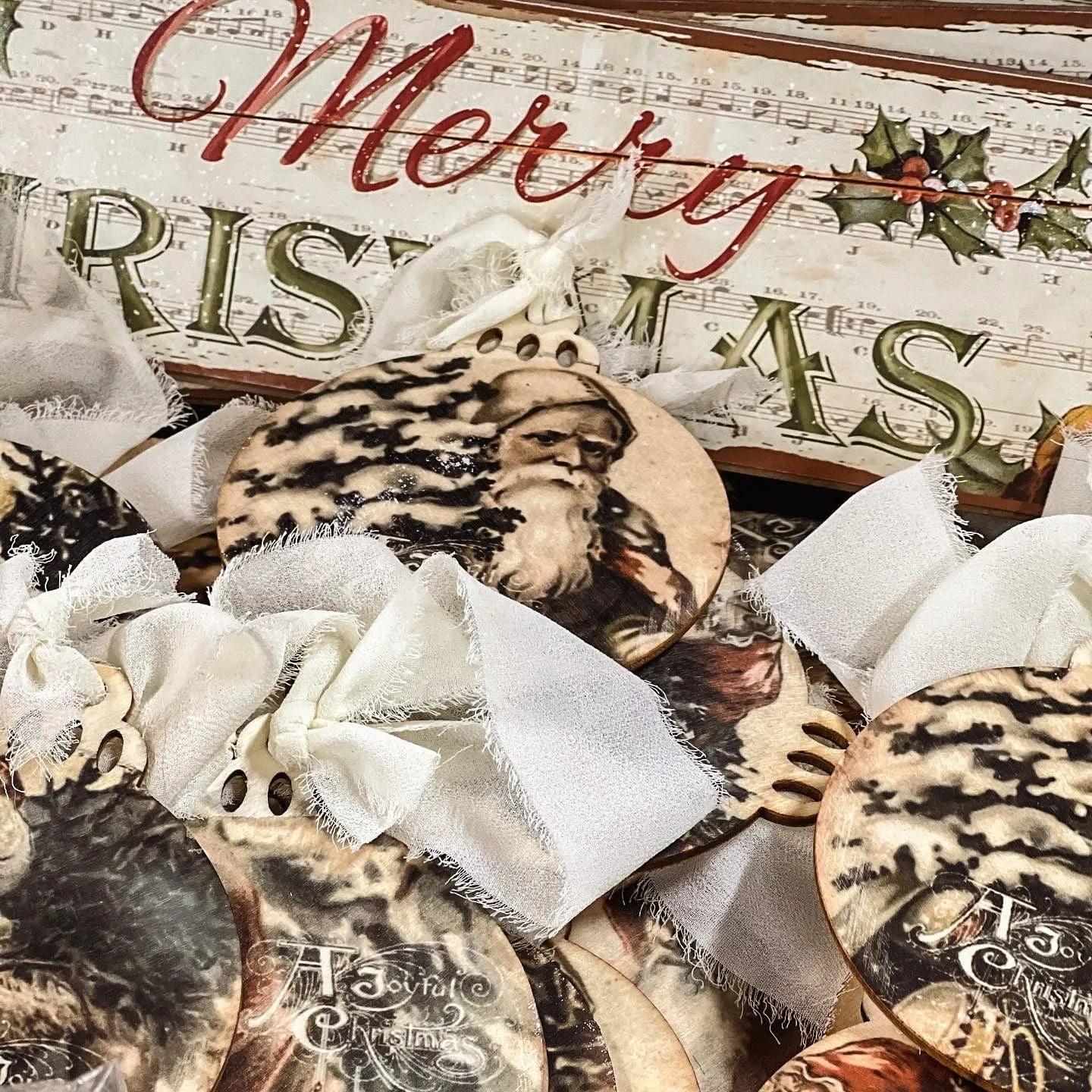 Vintage Holiday Wood Ornament