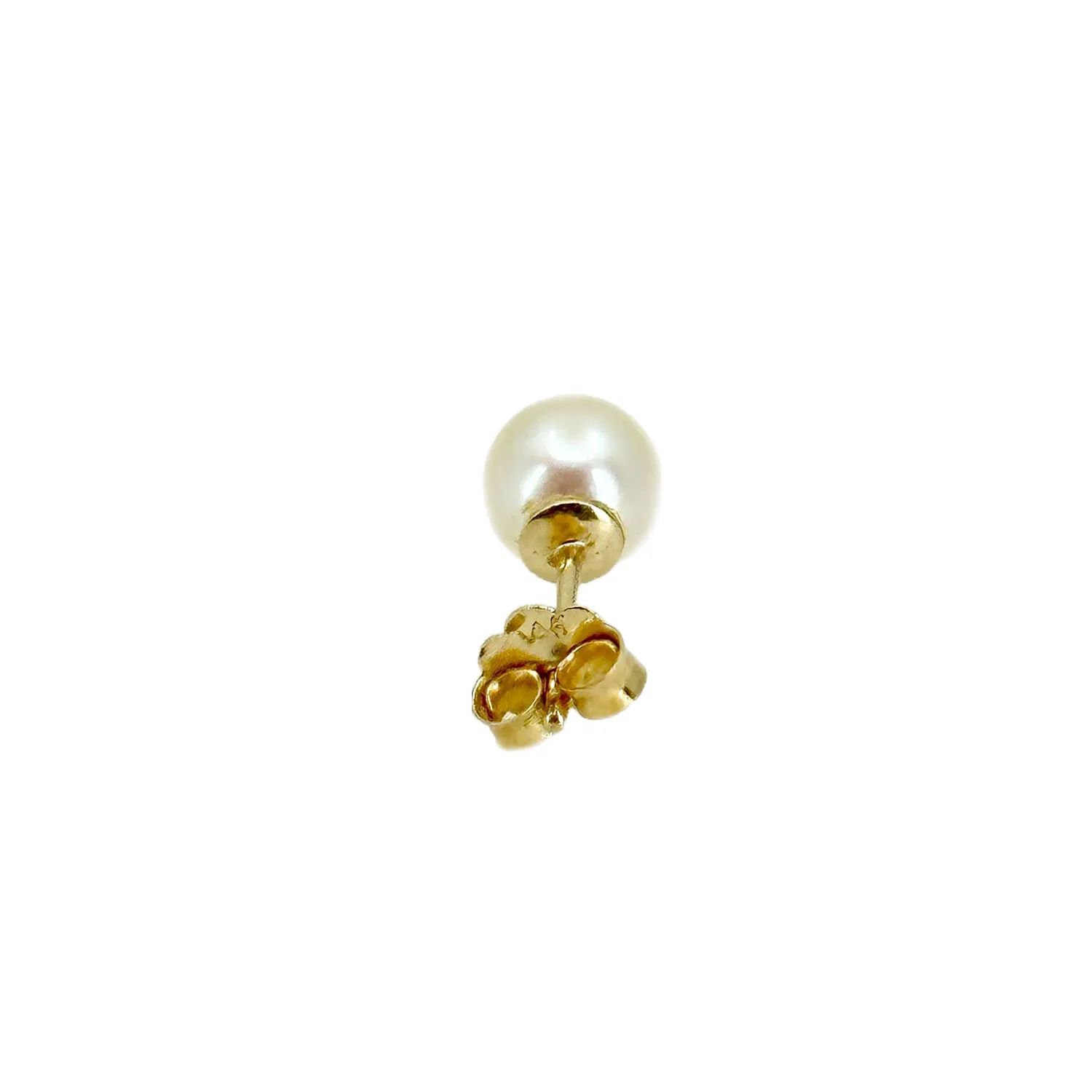 Vintage Japanese Akoya Saltwater Cultured Pearl Pierced 5.75mm Stud Earrings- 14K Yellow Gold