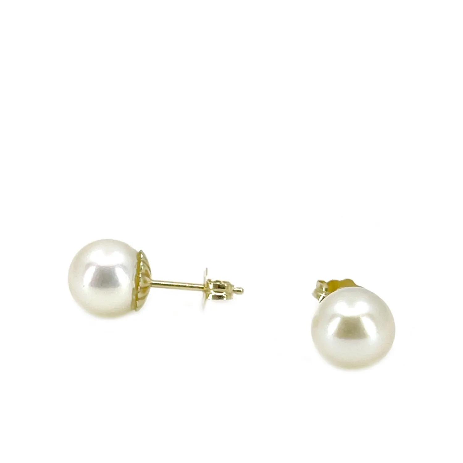 Vintage Modern Akoya Saltwater Cultured Pearl Pierced Earrings Large- 14K Yellow Gold