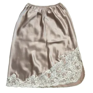 Vintage Satin Floral Lace Mini Slip Skirt Nude