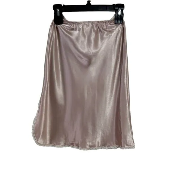 Vintage Satin Floral Lace Mini Slip Skirt Nude