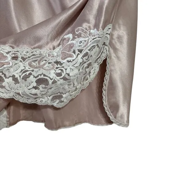 Vintage Satin Floral Lace Mini Slip Skirt Nude
