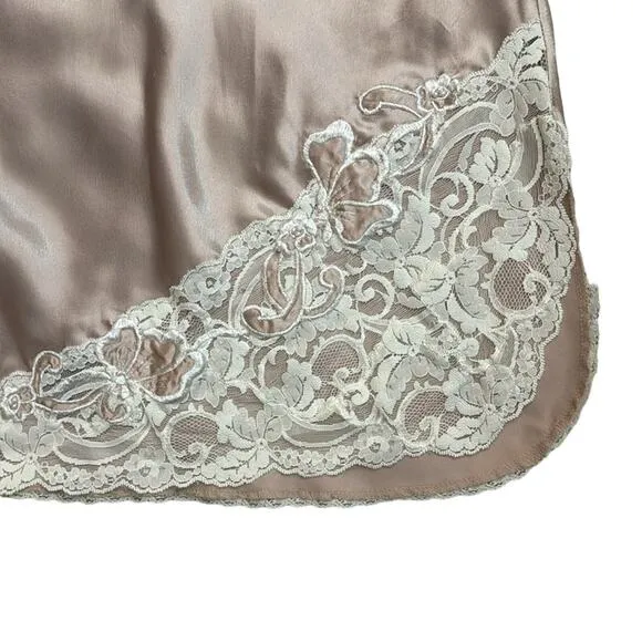 Vintage Satin Floral Lace Mini Slip Skirt Nude