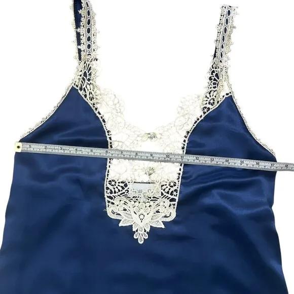 Vintage Willow Creek‎ Coquette Lace Trim Satin Maxi Slip Nightgown Blue Large