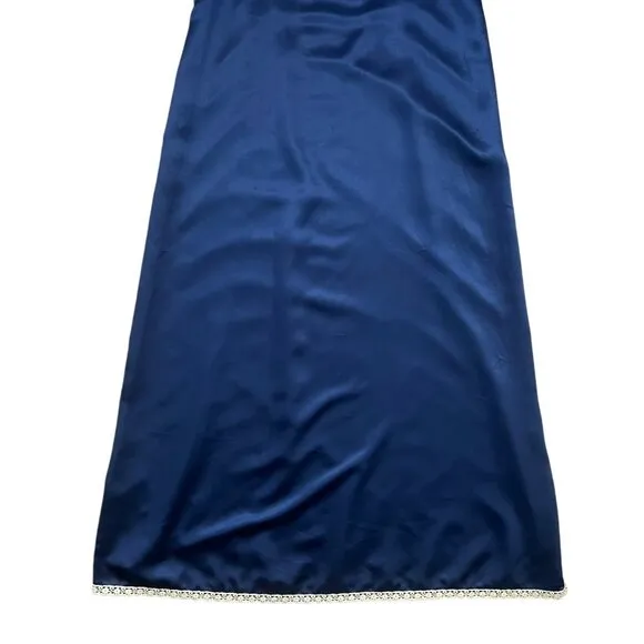 Vintage Willow Creek‎ Coquette Lace Trim Satin Maxi Slip Nightgown Blue Large