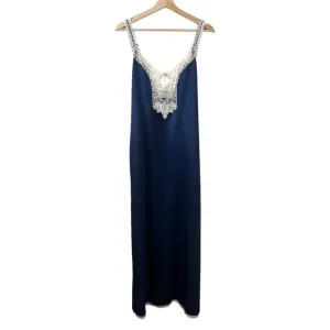 Vintage Willow Creek‎ Coquette Lace Trim Satin Maxi Slip Nightgown Blue Large
