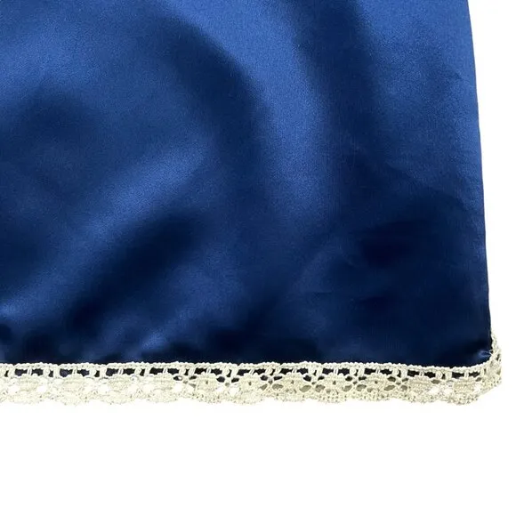 Vintage Willow Creek‎ Coquette Lace Trim Satin Maxi Slip Nightgown Blue Large